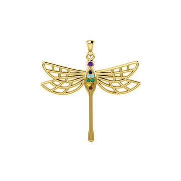 Lovely Spiritual Chakra Dragonfly 14K Yellow Gold Pendant GPD4214 - Jewelry